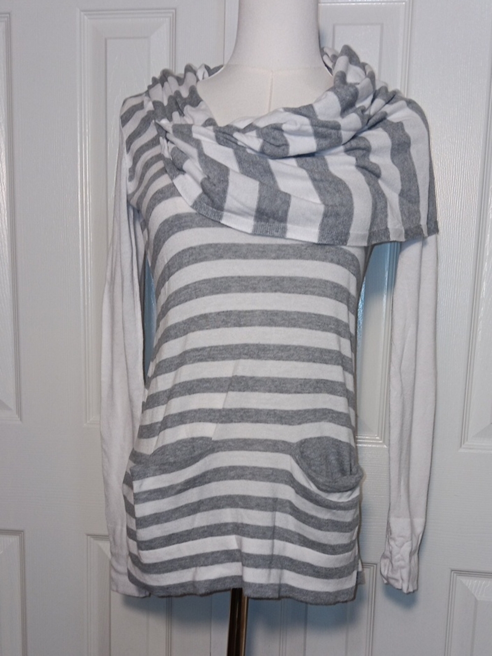 BCBGeneration Striped Cowl Neck Tunic Sweater with Pockets